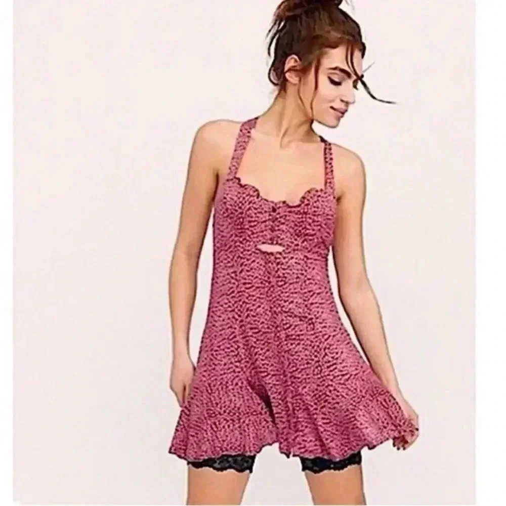 Free People Rose Pink Patterned Mini Sundress